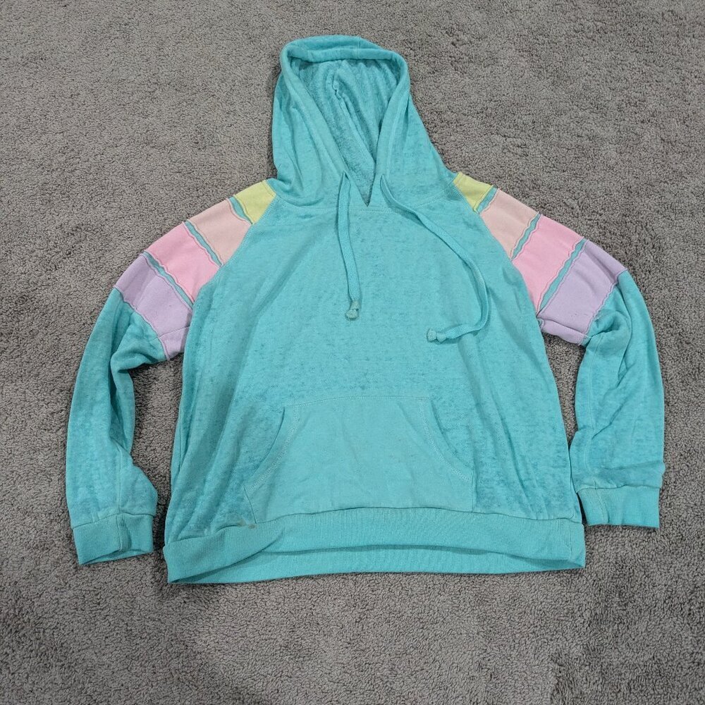 Pink Rose Size XL lightweight‎ hoodie blue with pastel details